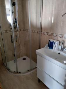 bagno con doccia e lavandino di Hospedaje familiar en un enclave privilegiado a La Coruña