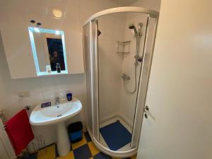 a bathroom with a shower and a sink at Diana Villa in Oggebbio +29 photos