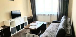 TV a/nebo společenská místnost v ubytování Ventspilio apartamentai