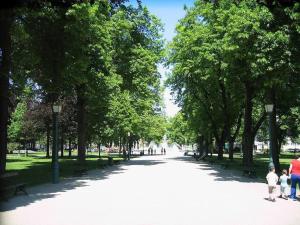 a park with trees and people walking down a road at AOG PRESTIGE LeLovelyHome au Centre ville avec SPA JACUZZI et SAUNA proche gare et parking gratuit in Colmar