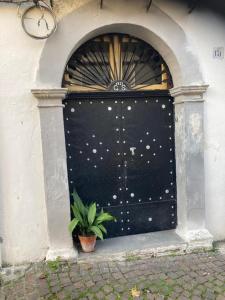 una puerta negra con una planta delante en Casa Romeo, en SantʼArcangelo