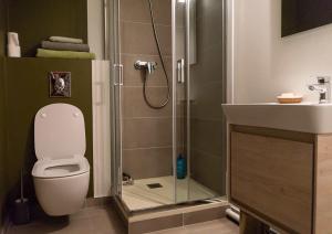 y baño con ducha, aseo y lavamanos. en Chambre d'hôtes de charme à Montreuil-Paris en Montreuil