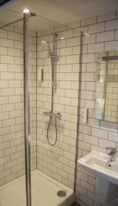 a bathroom with a shower and a sink at Victoria Inn London in London