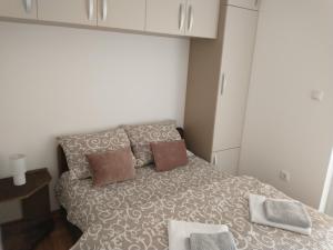 a small bedroom with a bed with two pillows at Apartment Park in Vrnjačka Banja