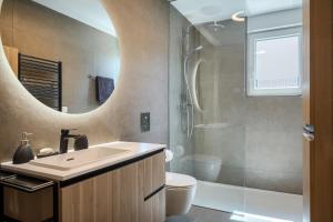 a bathroom with a sink and a toilet and a mirror at Royal Hilltop Residence in Labin +29 photos