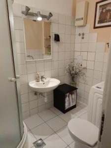 y baño con lavabo, aseo y espejo. en Private Accommodation Raspudic, en Split