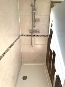 a shower with a shower head in a bathroom at GITE L'Orée Deauvillaise 5 minutes DeauvilleTrouville in Bonneville-sur-Touques +8 photos