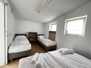 - une chambre avec 2 lits et une fenêtre dans l'établissement Domek nad Wartą, à Międzychód