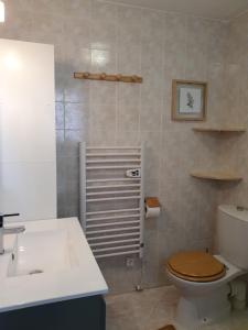 ein Badezimmer mit Toilette und Waschbecken in der Unterkunft Villa les palmiers -Stretta di i mandarini in Lucciana