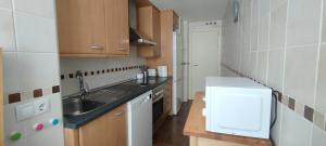 a small kitchen with a sink and a dishwasher at Apto Pirigolf & Pool Margas, Sabiñánigo in Sabiñánigo +37 photos