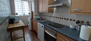 a small kitchen with a sink and a dishwasher at Apto Pirigolf & Pool Margas, Sabiñánigo in Sabiñánigo