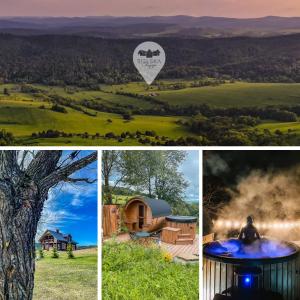 a collage of pictures of homes and a hot air balloon at Sielska Chyża in Rzepedż