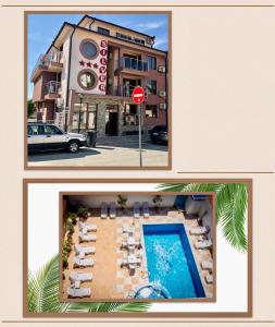 two pictures of a hotel and a swimming pool at Hotel Silver in Sozopol