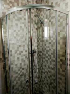 a shower in a bathroom with tiled walls at Brisa Do Mar - Consolação in Peniche