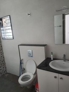 a bathroom with a toilet and a sink at Castle BGR in Bangalore