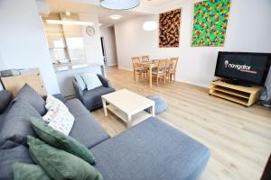 salon z kanapą i telewizorem w obiekcie Apartamenty NAVIGATOR-Rezydencja Portowa 14 w Kołobrzegu