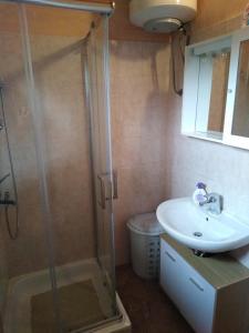 a bathroom with a shower and a sink at Holiday House Legovic in Nova Vas