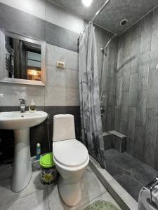a bathroom with a toilet and a sink and a shower at Amiryan street, 1 bedroom New Renovated, Modern apartment AM777 in Yerevan