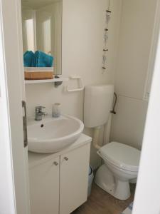 uma casa de banho branca com um WC e um lavatório em Adriatik Escape em Privlaka