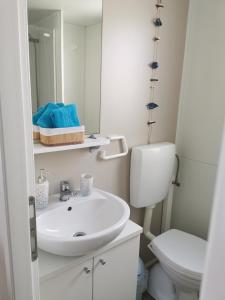 uma casa de banho com um lavatório branco e um WC. em Adriatik Escape em Privlaka