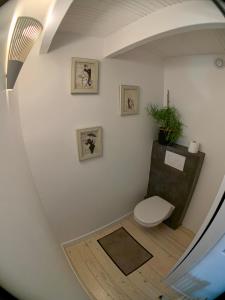 an overhead view of a bathroom with a toilet at Appart chic et cosy/centre ville/ 20min de Paris in Maisons-Laffitte