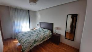 um quarto com uma cama e um espelho na parede em La Estancia de La Losa em Oviedo