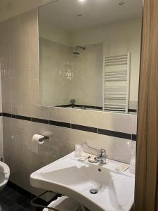 bagno con lavandino e specchio di Hotel Casa Mia a Roma