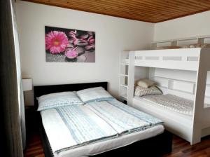 a bedroom with two bunk beds and a picture of flowers at Sigi Apartment in Barnbach