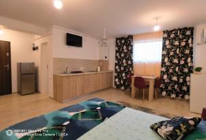 a large living room with a television and a table at Studio Lorena in Mangalia