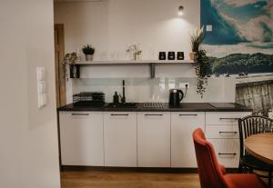 Kuchyň nebo kuchyňský kout v ubytování Rajskie Uroczysko Apartamenty Jacuzzi Sauna