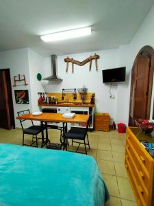 een keuken met een tafel en een wastafel in een kamer bij Centro de Arte in Yunquera