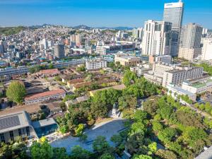an aerial view of a city with tall buildings at Nine Tree by Parnas Seoul Dongdaemun in Seoul