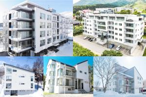a collage of photos showing different buildings at Niseko Central Condominiums in Kutchan