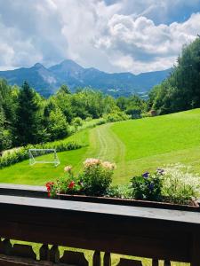 una vista de un campo con un gol de fútbol en Home Sweet Vacation Home, en Ledenitzen