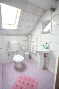 a white bathroom with a sink and a toilet at Pensiunea Poarta Apusenilor in Moldoveneşti +72 photos