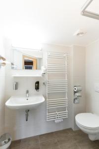 ein weißes Bad mit einem Waschbecken und einem WC in der Unterkunft Waldgasthof Bad Einsiedel in Seiffen