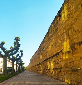 una pared de piedra con árboles al lado en El Rincón de Pilar, en Casalarreina