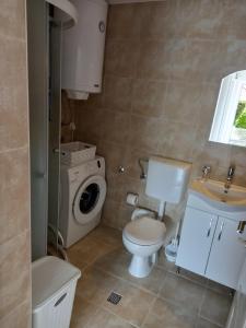 a bathroom with a toilet and a sink and a washing machine at Apartman Dardic in Herceg-Novi