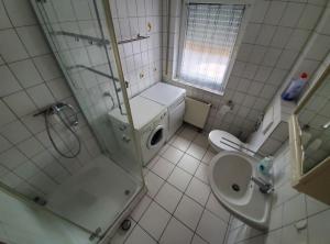 bagno con doccia, lavandino e servizi igienici di Gudrun a Usingen