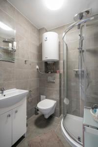 ロビにあるRowy Apartamenty Jantarのバスルーム(トイレ、洗面台、シャワー付)