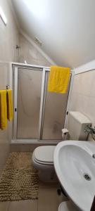 ein Badezimmer mit Dusche, Toilette und Waschbecken in der Unterkunft BBL APARTAMENTOS - B in Nazaré
