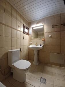 a bathroom with a toilet and a sink at Eirinis Home - Σπίτι της Ειρήνης in Áyios Pétros +36 photos