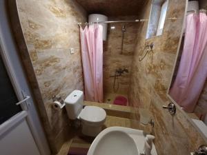 un bagno con wc, doccia e lavandino di Girgola a Mestia