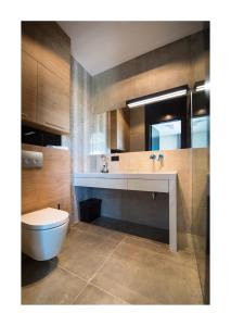 ein Badezimmer mit Waschbecken und Toilette in der Unterkunft Hotel Roś in Pisz + 41 Fotos