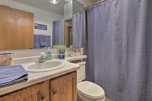 a bathroom with a sink and a toilet and a shower at Rhinelander Home - Jennie Webber Lake On-Site in Rhinelander +26 photos