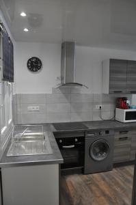 a kitchen with a sink and a washing machine at Le Studio du Tanneur Selestadien in Sélestat +12 photos