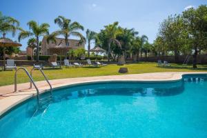 a swimming pool in a yard with palm trees at Son Perot in Maria de la Salut