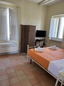 una camera con letto e televisore di Palazzo Porta a Procida