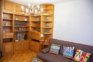 een woonkamer met een bank en boekenplanken bij Pisito en los Campos al lado de la playa S.Lorenzo in Gijón