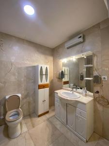 y baño con aseo y lavamanos. en Hostel Penedes, en Vilafranca del Penedès